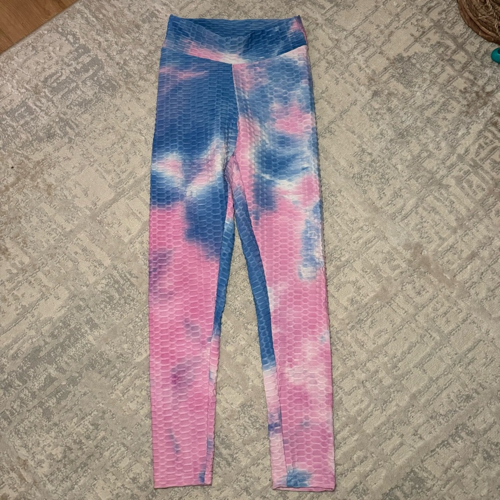 Pink and blue tie dye leggings